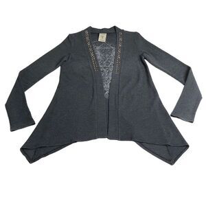 Vocal Cardigan Womens M Gray Waffle Open Studded Mall Goth Grunge Fleur De Lis